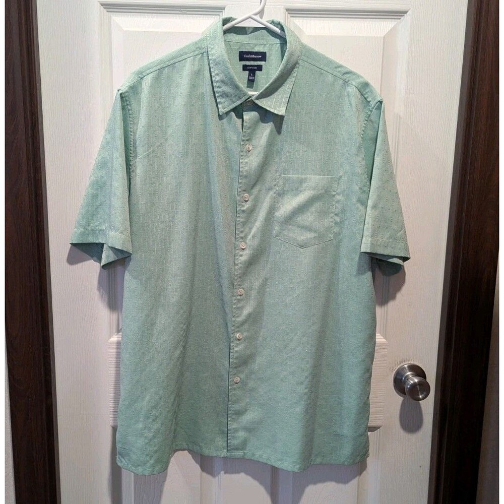 Croft & Barrow Men's Size Large Easy Care Green Short Sleeve Button Up Shirt